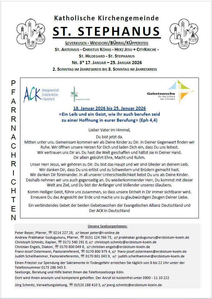 Titel Pfarrnachrichten 17.01.26 - 25.01.26